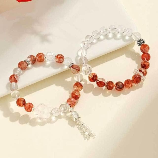 【Paiya 派亞】925銀白水晶串珠手鏈女小衆高級感新中式紅膠花花朵手串送禮好物/交換禮物