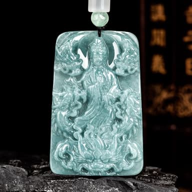 【Paiya 派亞】a貨翡翠藍水神龍觀音龍牌吊墜冰種玉石挂件男士項鏈女款玉佩交換禮物/送禮