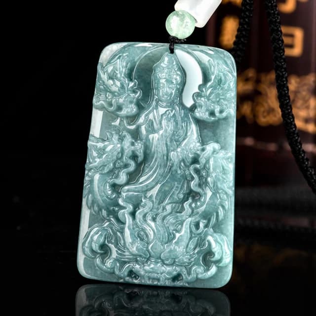 【Paiya 派亞】a貨翡翠藍水神龍觀音龍牌吊墜冰種玉石挂件男士項鏈女款玉佩交換禮物/送禮