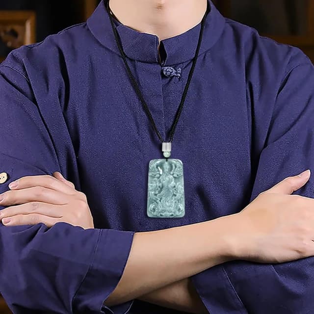 【Paiya 派亞】a貨翡翠藍水神龍觀音龍牌吊墜冰種玉石挂件男士項鏈女款玉佩交換禮物/送禮