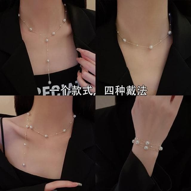 【Paiya 派亞】韓國925銀滿天星珍珠項鍊女一款多戴百搭秋冬款圓形毛衣鏈交換禮物聖誕禮物送禮有盒子