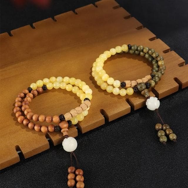 【Paiya 派亞】米黃玉芭比檀木雙圈串珠男女手鏈文藝複古民族風綠檀手串(送禮好物/交換禮物)