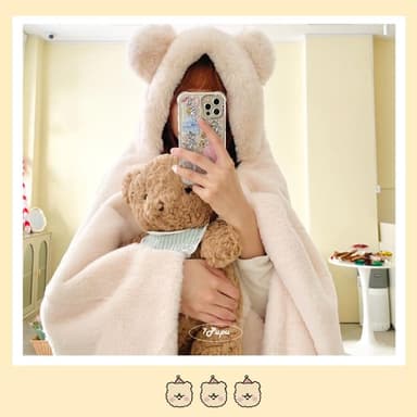 7PuPu🧸成人+兒童款泰迪熊厚實披肩毯(📸實拍/毯子/毛毯/空調毯/連帽毯/小孩披肩毯/披肩毯/保暖/交換禮物)