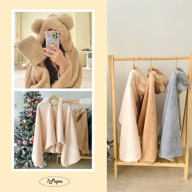 7PuPu🧸成人+兒童款泰迪熊厚實披肩毯(📸實拍/毯子/毛毯/空調毯/連帽毯/小孩披肩毯/披肩毯/保暖/交換禮物)