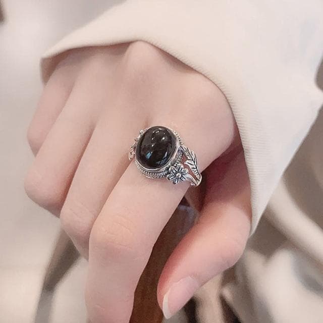 【KT DADA】個性戒指 女生禮物 純銀戒指 花戒指 銀戒指 韓國戒指 食指戒指 黑色戒指 開口戒指 復古戒指