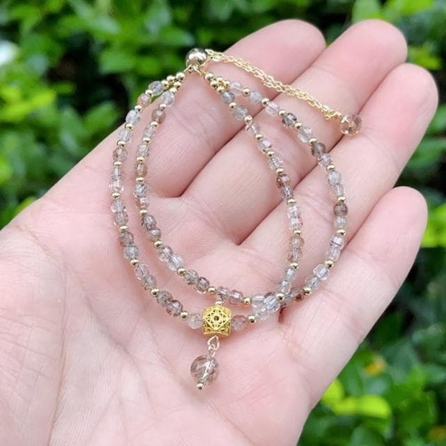 【Paiya 派亞】黑金超方糖水晶 雙圈手鏈 簡約百搭串飾手工設計抽拉手鏈手串送禮好物/交換禮物