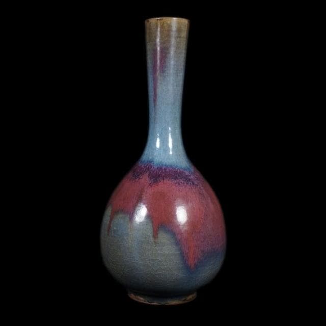 《博古珍藏》元 鈞窯天藍釉紫紅斑膽瓶 早期收藏 老件花瓶瓷器 博物館級文物