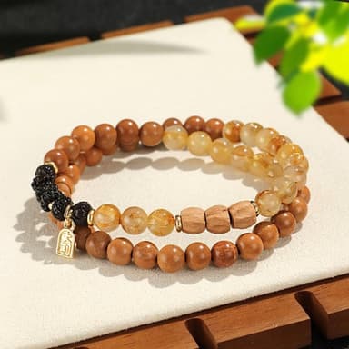 【Paiya 派亞】新中式金絲檀木金髮晶金發水晶雙圈串珠男女手鏈民族風大吉大利手串手飾交換禮物/過年送禮