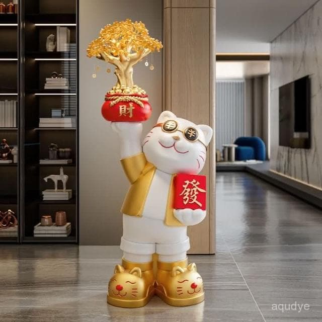 招財貓 黃水晶樹 招財擺飾 大型招財落地擺件 客廳 店鋪 公司裝飾品 迎賓擺件 開幕送禮 入厝禮物