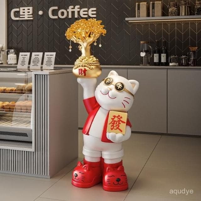 招財貓 黃水晶樹 招財擺飾 大型招財落地擺件 客廳 店鋪 公司裝飾品 迎賓擺件 開幕送禮 入厝禮物