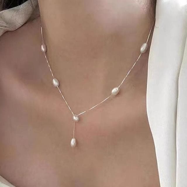 【Paiya 派亞】爆款超推超美明星同款項鍊耳釘耳環套裝女s925銀淡水珍珠Y字毛衣鏈交換禮物/送禮