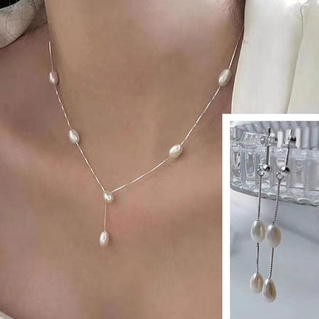 【Paiya 派亞】爆款超推超美明星同款項鍊耳釘耳環套裝女s925銀淡水珍珠Y字毛衣鏈交換禮物/送禮