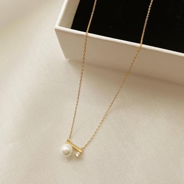 【CReAM】Alyssa 純銀鍍18K金色 珍珠項鍊貝珠亮鑽氣質女項鍊(禮物/送禮/禮盒/聖誕)
