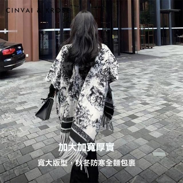 KAILAS/凱樂石 保暖披肩 時尚斗篷 水墨花紋圍巾 戶外披肩  女生禮物 秋冬披肩 聖誕禮物