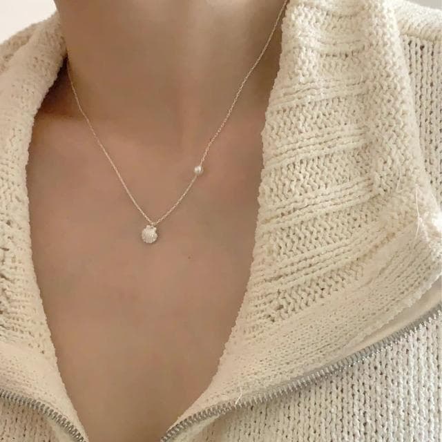 【MoonDy】項鍊 女生項鍊 925 純銀 18k 金 項鍊女 簡約ins風 情侶項鍊 貝殼項鍊 珍珠項鍊 女生禮物 324