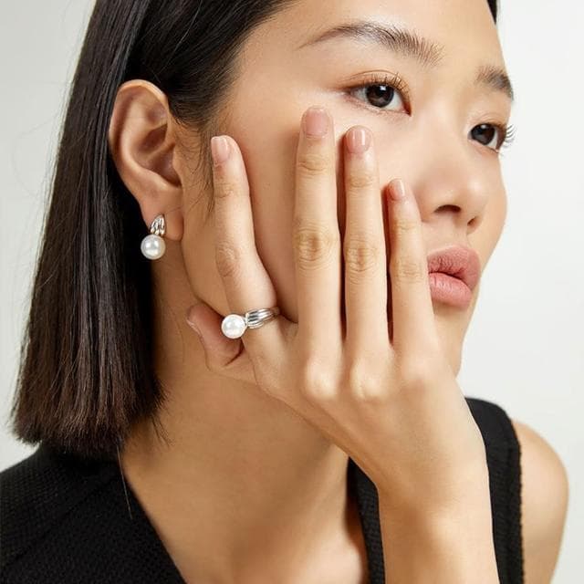 【MoonDy】可調式 開口戒指 簡約ins風 珍珠戒指 戒指女 925純銀戒指 銀戒指 情侶戒指銀飾 情人節禮物159