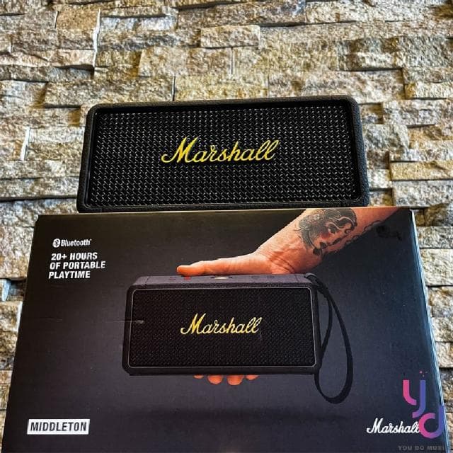 【Marshall】Marshall Middleton 〔黑金色/奶油白〕 藍芽 喇叭 充電式 防水防塵 輕巧便攜 公司貨 18個月保(marshall middleton 藍牙 音響)
