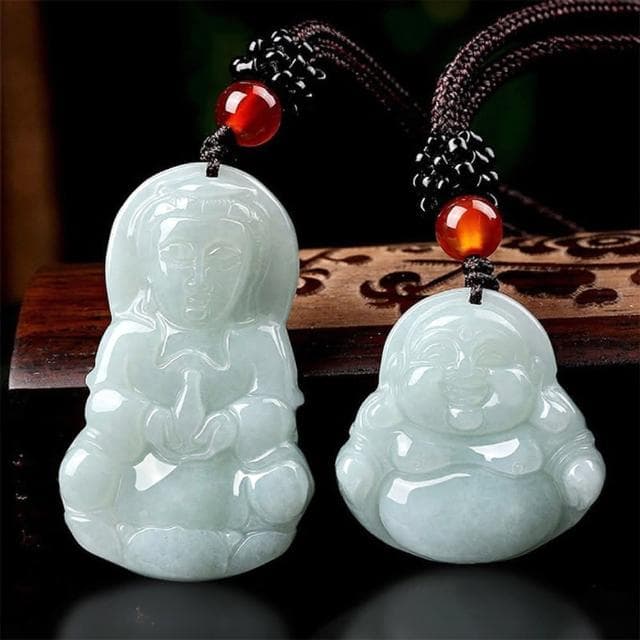 【MoonDy】觀音佛像 項鍊 女生項鍊 吊墜 招財納福 保平安 玉石項鍊 彌勒佛玉墜 玉珮 飾品 翡翠 護身符 送媽媽 小禮物