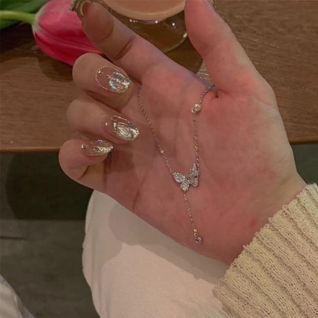 【KT DADA】項鍊 飾品 配件 純銀項鍊 銀項鍊 蝴蝶項鍊 閨蜜項鍊 鋯石項鍊 女朋友生日禮物生日禮物項鏈