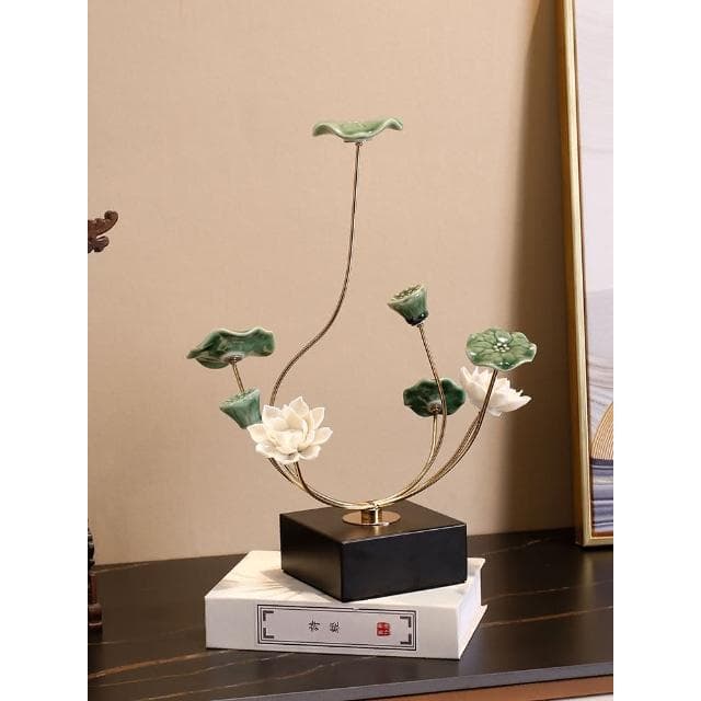 荷花擺件陶瓷家居客廳酒櫃禪意蓮花電視櫃桌新中式喬遷禮物裝飾品