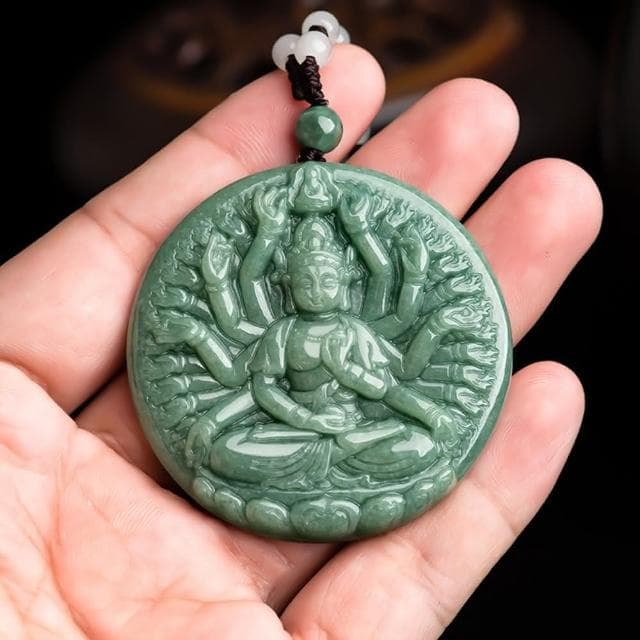 【Paiya 派亞】天然a貨翡翠豆種千手觀音玉石吊墜挂件玉佩男士項鏈交換禮物/送禮