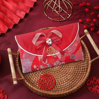【六分埔禮品】珍珠雙色蝴蝶結橫式紅包-花朵-單入組(過年新年快樂龍年春節小物婚慶春酒尾牙造型紅包)