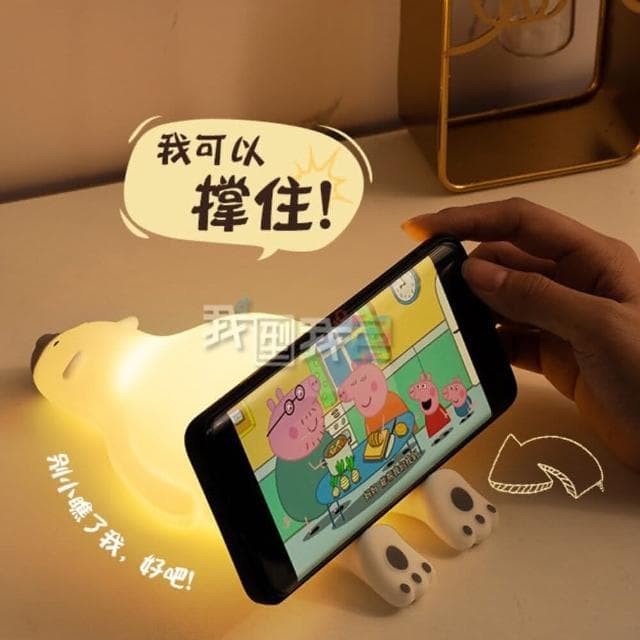 創意小夜燈懶趴熊充電拍拍燈 可愛矽膠臥室燈 生日送禮女生兒童LED檯燈(可愛矽膠臥室燈)