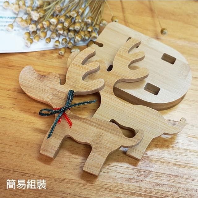 滴家D+ 麋鹿二合一手機座 手機支架 竹木小鹿桌面手機支架 麋鹿造型手機支架 創意木質懶人底座 聖誕節禮物 手機架