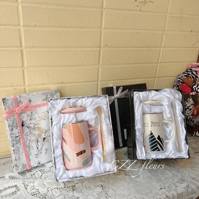 超值禮盒-北歐輕奢華真金描繪馬克杯禮盒組-少女心粉（交換禮物/聖誕禮物/生日禮物/婚禮禮盒）