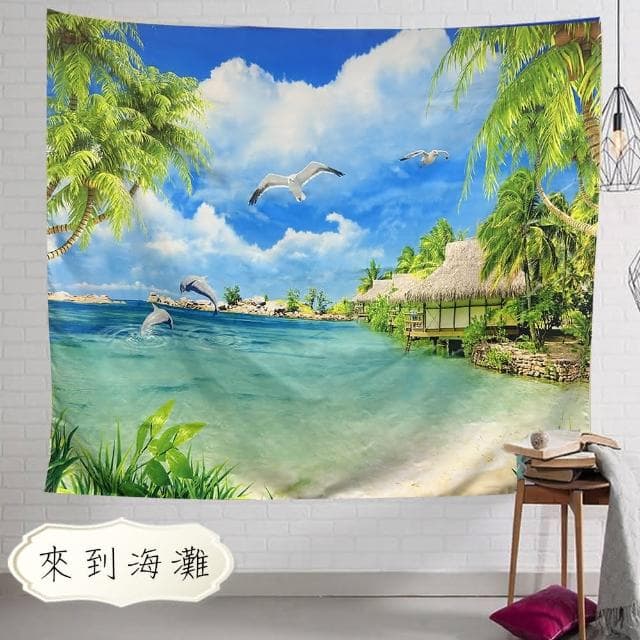 【QIDINA】出國趣仿真療癒系掛毯掛布/沙灘巾/裝飾布-A (贈掛勾) / 掛畫 聖誕佈置 聖誕節佈置 聖誕樹 桌巾 聖誕節裝飾 餐墊 房間佈置 交換禮物 聖誕禮物 送禮