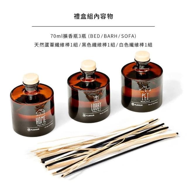 【FLAVOUR】附提袋✨寵物友善✨香氛擴香禮盒組 70ml x3(含提袋/寵愛毛孩/芳香/聖誕節交換禮物/入厝禮/居家裝飾)
