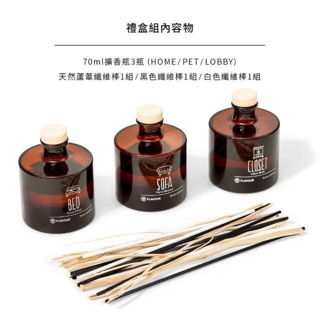 【FLAVOUR】附提袋✨寵物友善✨香氛擴香禮盒組 70ml x3(含提袋/寵愛毛孩/芳香/聖誕節交換禮物/入厝禮/居家裝飾)