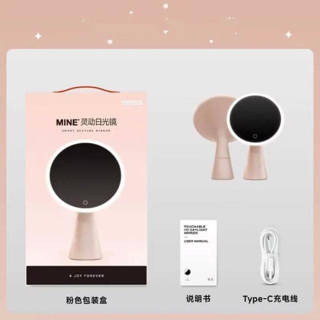 【LADUTA 拉布塔】高清智能led帶燈桌面台式化妝鏡 亮度可調節充電式ins風 影棚室內補妝美妝鏡 送放大鏡 禮物送女友朋友