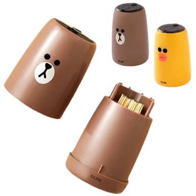 【LINE FRIENDS】熊大按壓式牙籤盒  ( 自動彈出牙籤罐  卡通牙籤筒 高顏值 創意家居 抽獎禮物 婚禮小物 辦公小物 餐廚用品 送禮 生日禮物 交換禮物 聖誕禮物)