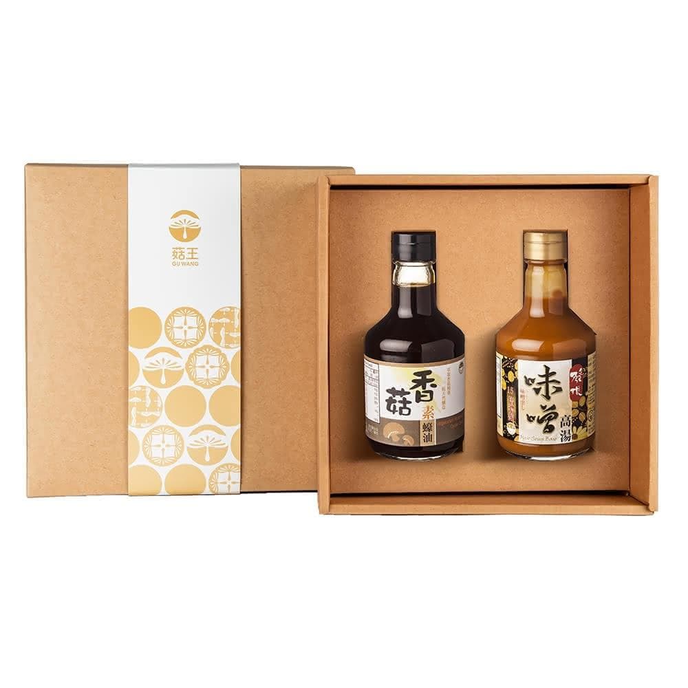 【菇王】兩入組禮盒-香菇素蠔油300ml +發現味噌高湯300ml (年節/伴手禮/春節送禮/送禮推薦/素食)