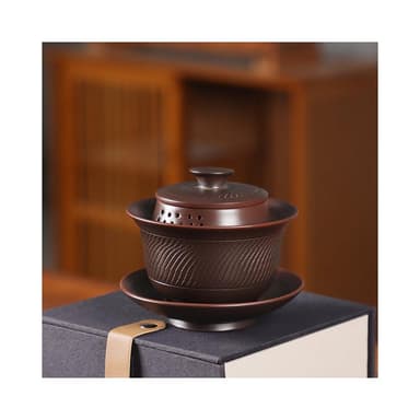 四季風家居  建水紫陶茶具茶碗全手工跳刀三才蓋碗高級泡茶碗防燙帶蓋家用茶具