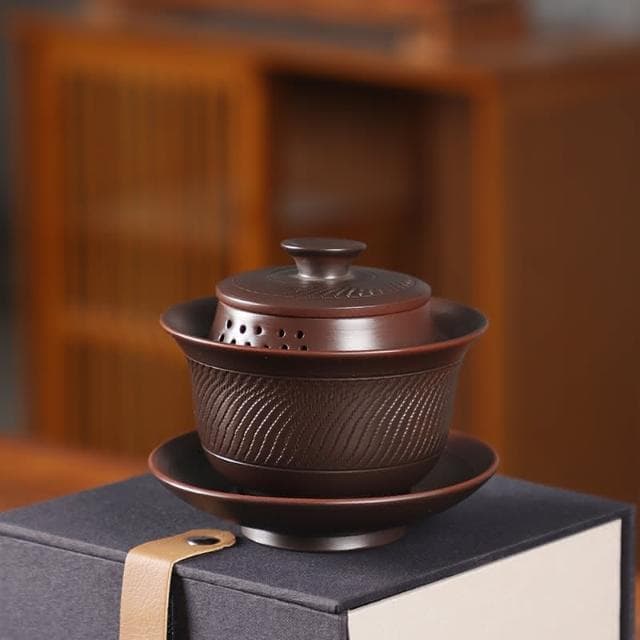 四季風家居  建水紫陶茶具茶碗全手工跳刀三才蓋碗高級泡茶碗防燙帶蓋家用茶具