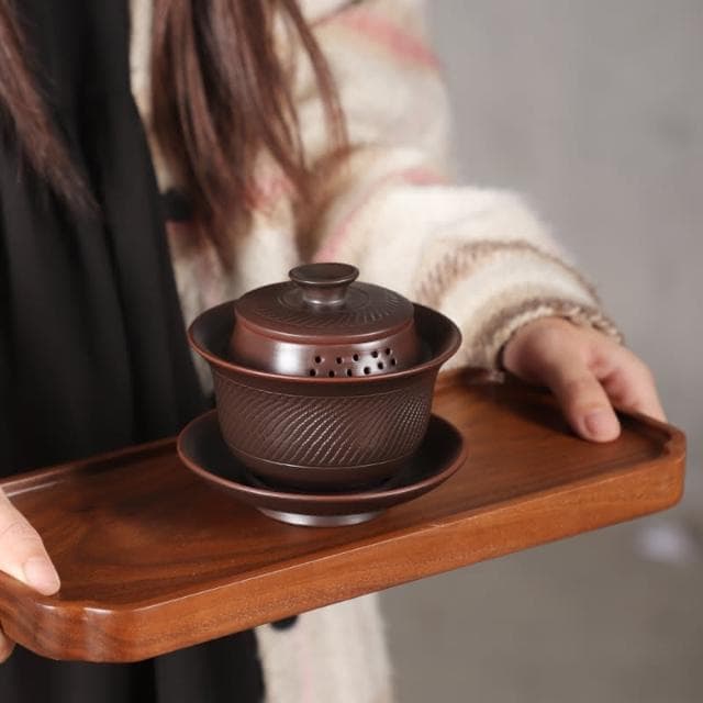 四季風家居  建水紫陶茶具茶碗全手工跳刀三才蓋碗高級泡茶碗防燙帶蓋家用茶具