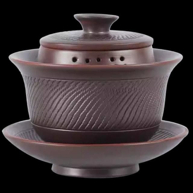 四季風家居  建水紫陶茶具茶碗全手工跳刀三才蓋碗高級泡茶碗防燙帶蓋家用茶具