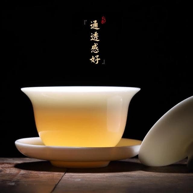 四季風家居 羊脂玉蓋碗茶杯德化白瓷茶碗帶蓋單一三隻大功夫家用茶具套裝