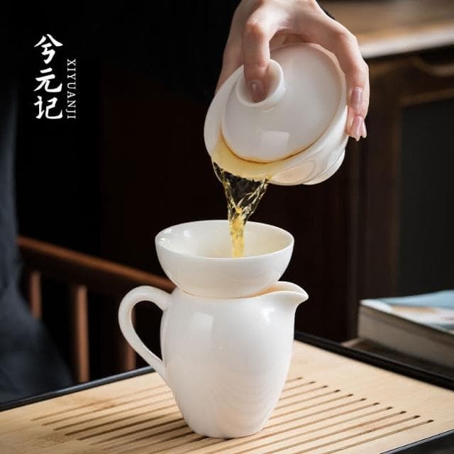 四季風家居 羊脂玉蓋碗茶杯德化白瓷茶碗帶蓋單一三隻大功夫家用茶具套裝
