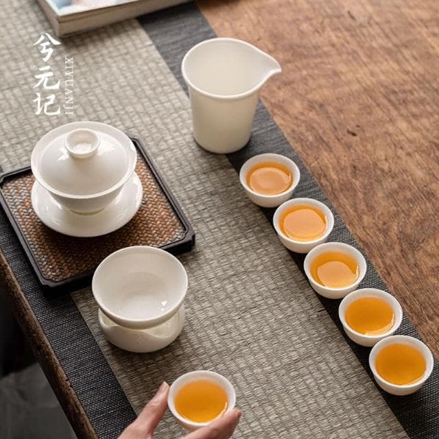 四季風家居 羊脂玉蓋碗茶杯德化白瓷茶碗帶蓋單一三隻大功夫家用茶具套裝