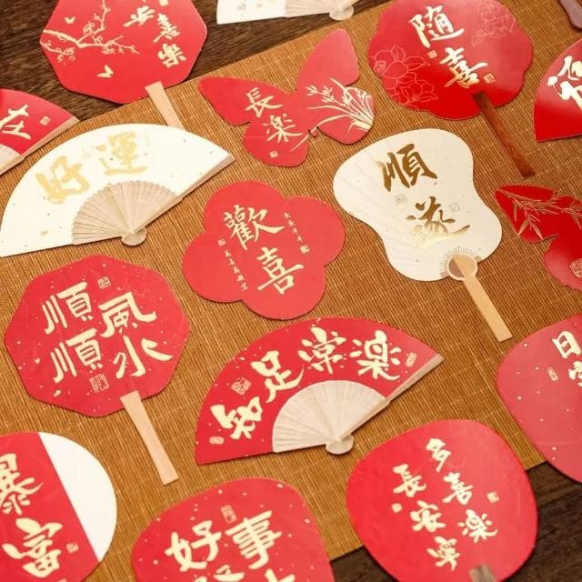 MIIPHA『新年小物』日式京都風燙金祝福扇子賀禮卡（綜合20張）（新年 居家 辦公 布置  創意文青 新年裝飾 正能量語錄 文青風 書法 明信片 祝福 許願 相框 壁貼 質感 禮物）