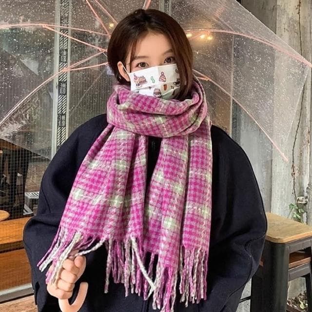 【KT DADA】披巾 披肩圍巾 流蘇圍巾 圍巾 圍脖 格子圍巾 仿羊絨圍巾 百搭配件 小臉神器 情侶圍巾 禮物 高級感 韓國圍巾