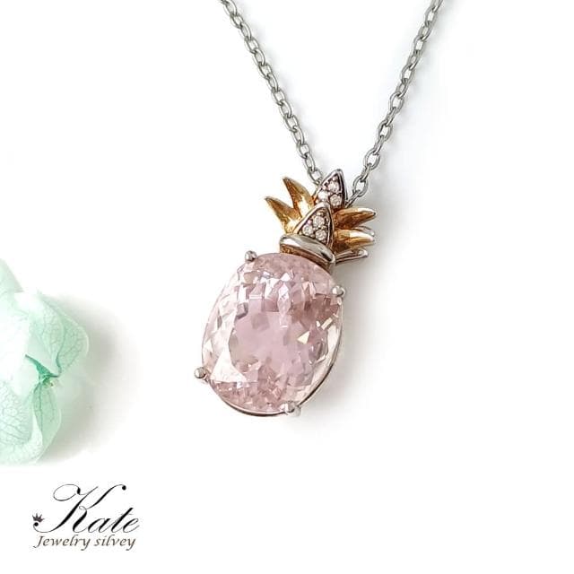【KATE】銀飾 珠寶級天然孔賽石13.7ct 純銀項鍊 小鳳梨 紫鋰輝項鍊 孔賽石項鍊 吸引靈魂伴侶 濃豔放光 生日禮物 情人禮物