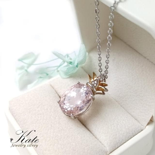 【KATE】銀飾 珠寶級天然孔賽石13.7ct 純銀項鍊 小鳳梨 紫鋰輝項鍊 孔賽石項鍊 吸引靈魂伴侶 濃豔放光 生日禮物 情人禮物