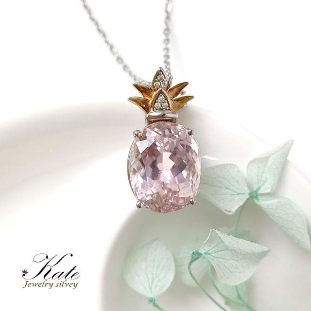 【KATE】銀飾 珠寶級天然孔賽石13.7ct 純銀項鍊 小鳳梨 紫鋰輝項鍊 孔賽石項鍊 吸引靈魂伴侶 濃豔放光 生日禮物 情人禮物