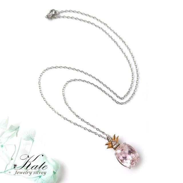 【KATE】銀飾 珠寶級天然孔賽石13.7ct 純銀項鍊 小鳳梨 紫鋰輝項鍊 孔賽石項鍊 吸引靈魂伴侶 濃豔放光 生日禮物 情人禮物