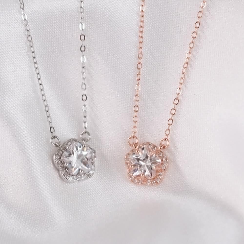 【Porabella】925純銀花朵鑲鑽吊墜 梅花項鍊 鑲鑽項鍊 鋯石鎖骨鏈 法式小眾 生日禮物送女友 Necklace