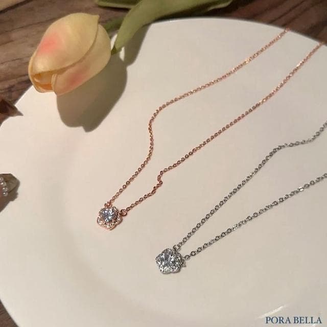 【Porabella】925純銀花朵鑲鑽吊墜 梅花項鍊 鑲鑽項鍊 鋯石鎖骨鏈 法式小眾 生日禮物送女友 Necklace